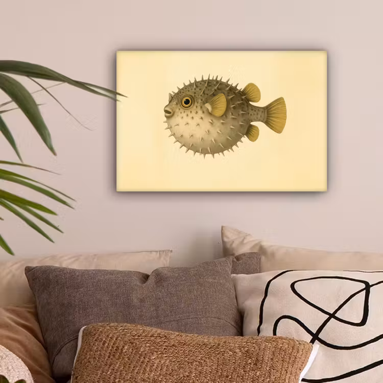 Stekels - Vis - Opgeblazen - Bruin canvas 2cm klein -sfeer1