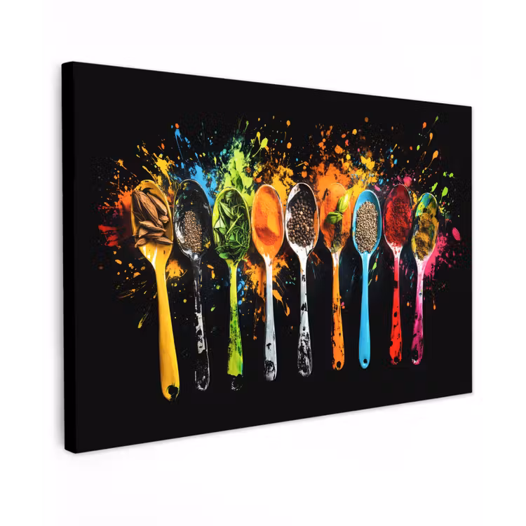 Lepels - Kruiden - Modern - Graffiti - Verf - Kleurrijk canvas 2cm klein -z3d