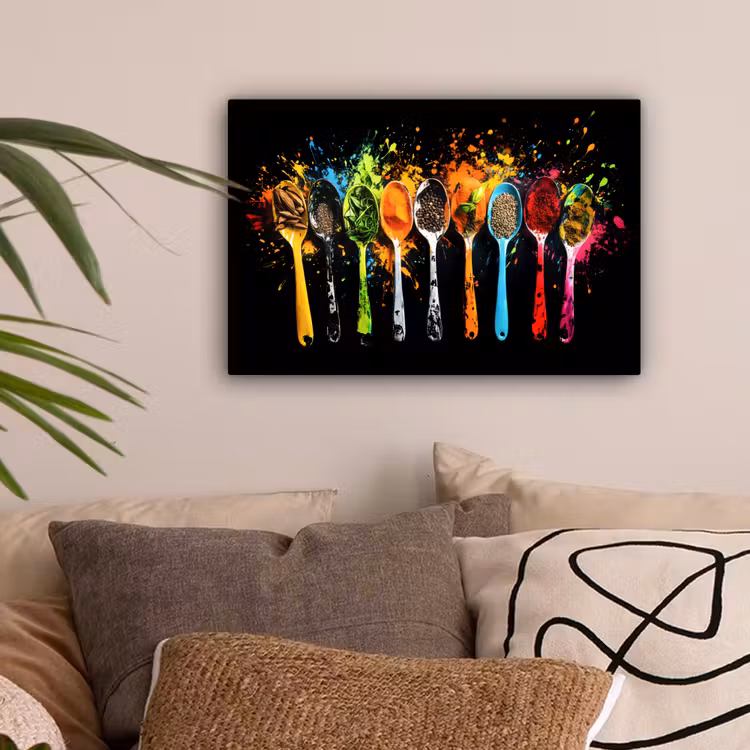 Lepels - Kruiden - Modern - Graffiti - Verf - Kleurrijk canvas 2cm klein -sfeer1