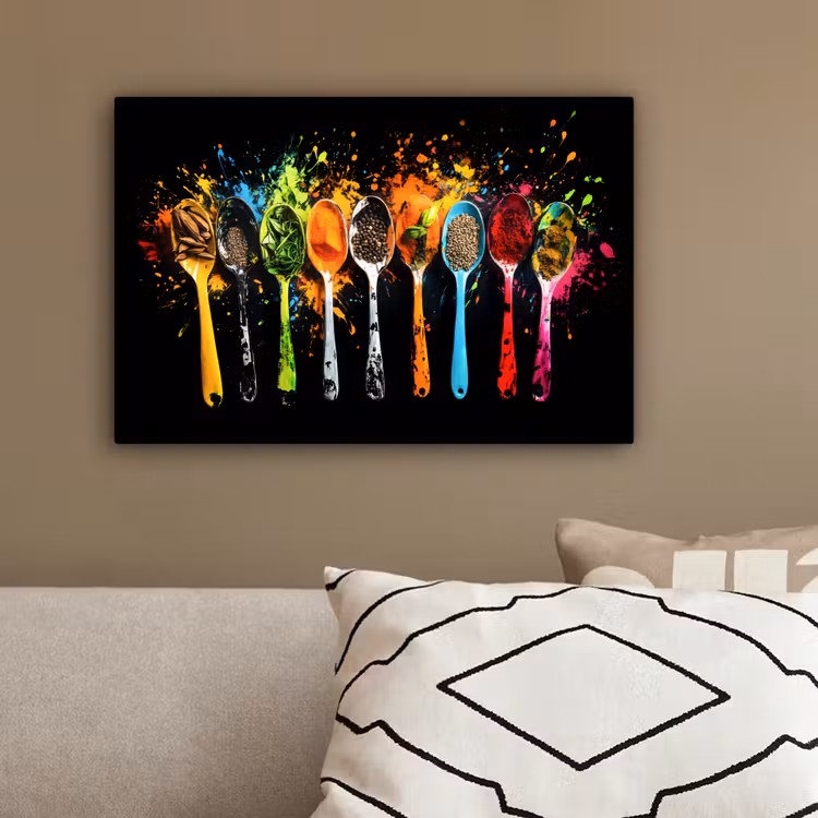 Lepels - Kruiden - Modern - Graffiti - Verf - Kleurrijk canvas 2cm klein -sfeer3