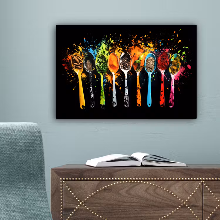 Lepels - Kruiden - Modern - Graffiti - Verf - Kleurrijk canvas 2cm klein -sfeer4