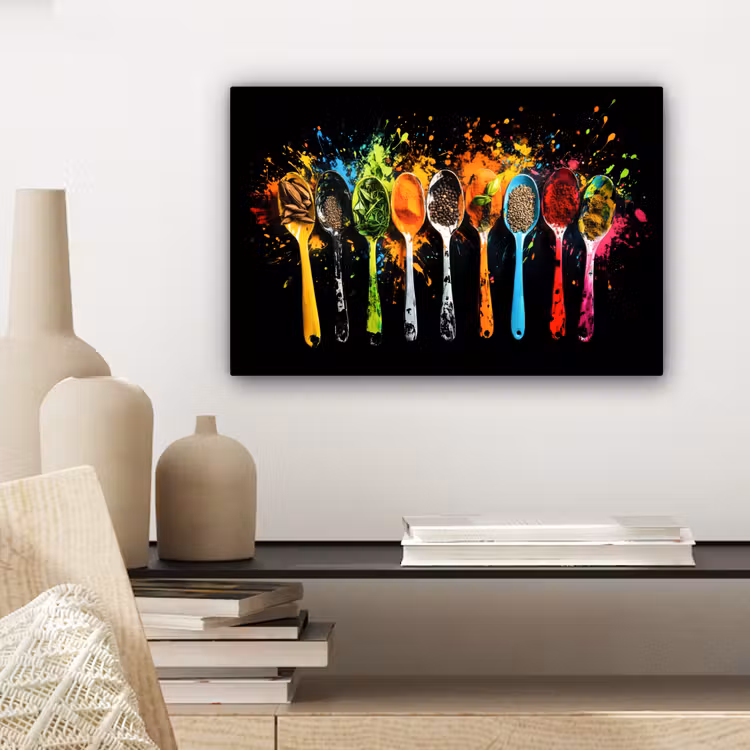 Lepels - Kruiden - Modern - Graffiti - Verf - Kleurrijk canvas 2cm klein -sfeer6