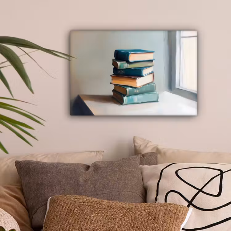 Stapel - Boeken - Groen - Daglicht canvas 2cm klein -sfeer1