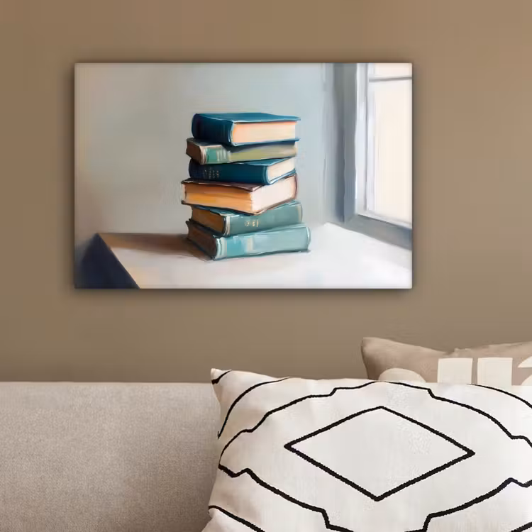 Stapel - Boeken - Groen - Daglicht canvas 2cm klein -sfeer3