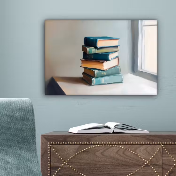 Stapel - Boeken - Groen - Daglicht canvas 2cm klein -sfeer4