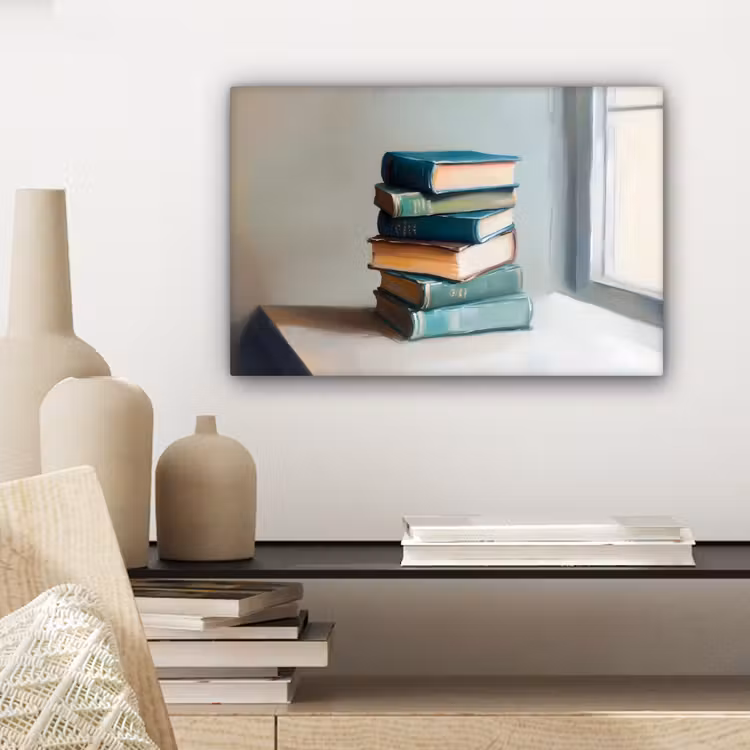 Stapel - Boeken - Groen - Daglicht canvas 2cm klein -sfeer6