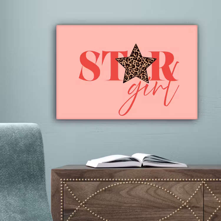 Star girl - Roze - Panter - Ster canvas 2cm klein -sfeer1