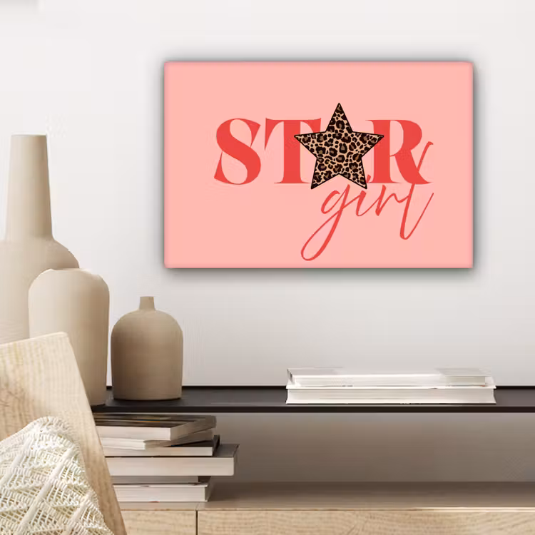 Star girl - Roze - Panter - Ster canvas 2cm klein -sfeer3