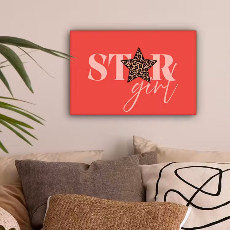 Star girl - Rood - Panter - Ster canvas 2cm klein -z3d