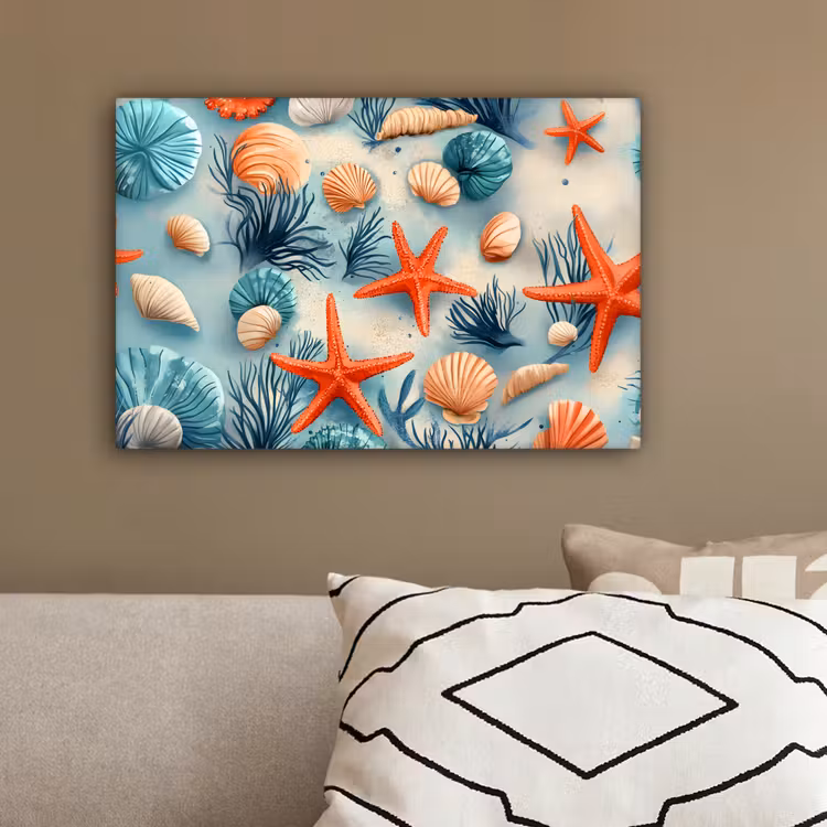 Zeesterren - Schelpen - Illustratie - Zand canvas 2cm klein -sfeer3