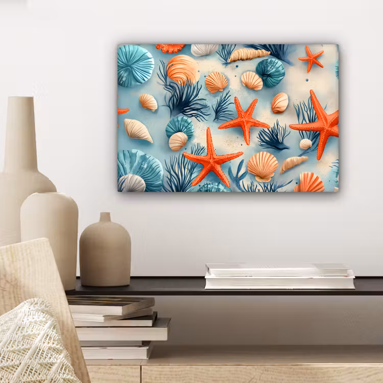 Zeesterren - Schelpen - Illustratie - Zand canvas 2cm klein -sfeer6