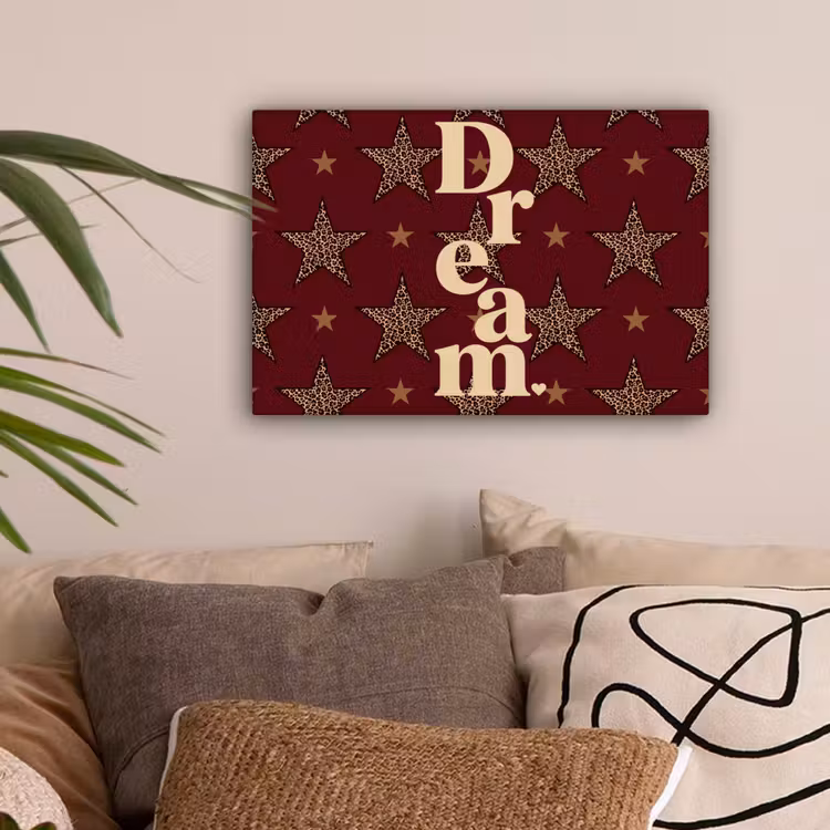 Sterren - Luipaardprint - Dream - Bordeaux canvas 2cm klein -sfeer1