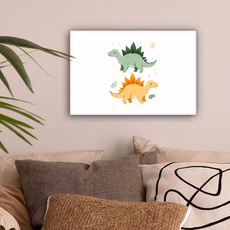Sterren - Stegosaurussen - Blaadjes - Groen canvas 2cm klein -sfeer1