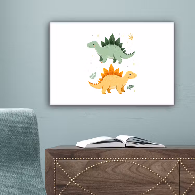 Sterren - Stegosaurussen - Blaadjes - Groen canvas 2cm klein -sfeer4