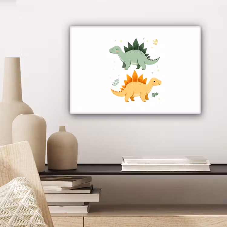 Sterren - Stegosaurussen - Blaadjes - Groen canvas 2cm klein -sfeer6