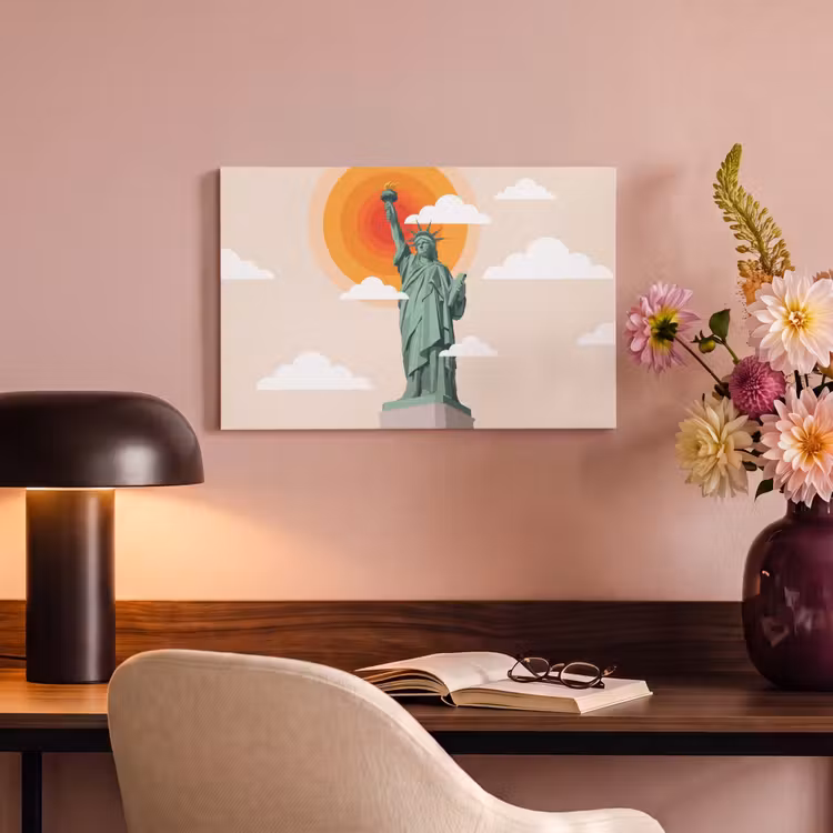 Vrijheidsbeeld - New York - Zon - Modern canvas 2cm klein -sfeer4