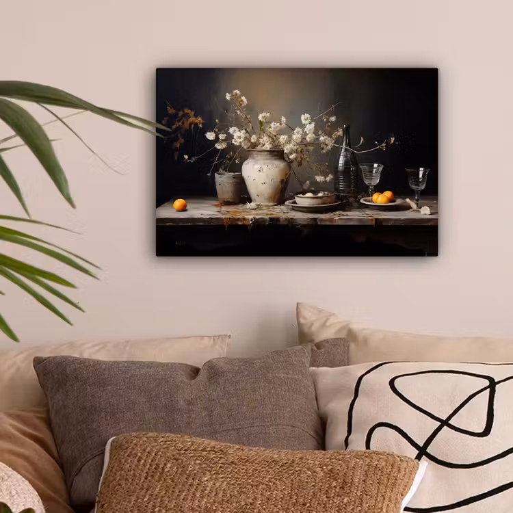 Stilleven - Bloemen - Boeket - Vaas - Wijn canvas 2cm klein -sfeer1