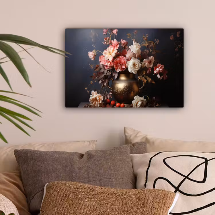 Stilleven - Bloemen - Rozen - Boeket - Vaas canvas 2cm klein -sfeer1