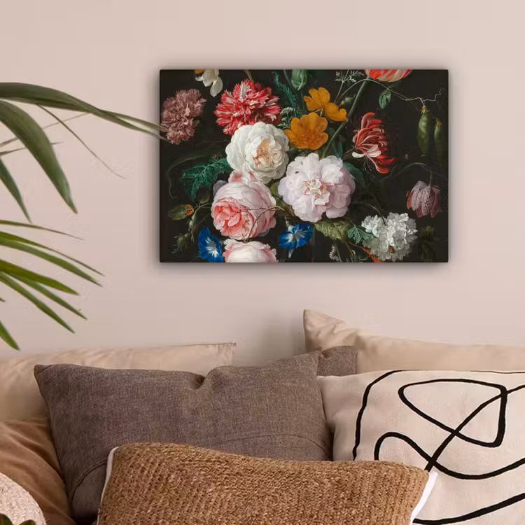 Stilleven met bloemen in een glazen vaas - Schilderij van Jan Davidsz. de Heem canvas 2cm klein -sfeer1
