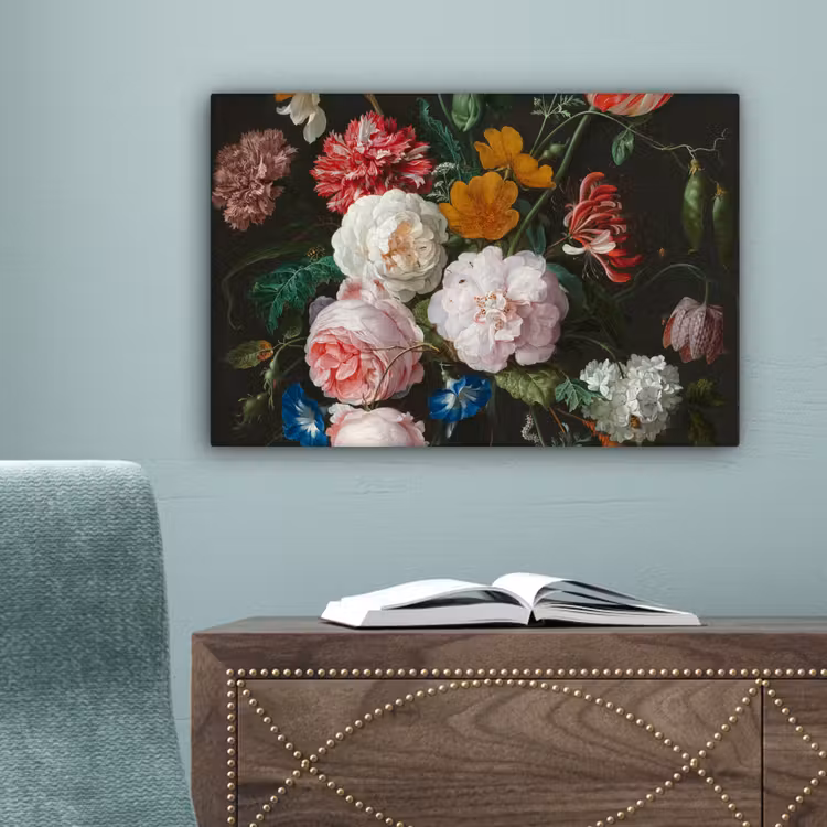 Stilleven met bloemen in een glazen vaas - Schilderij van Jan Davidsz. de Heem canvas 2cm klein -sfeer4