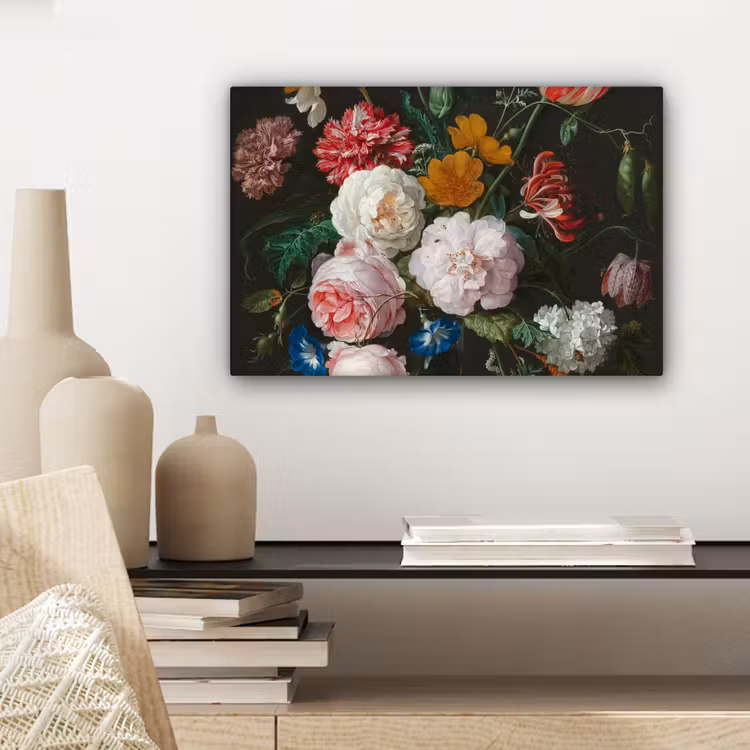 Stilleven met bloemen in een glazen vaas - Schilderij van Jan Davidsz. de Heem canvas 2cm klein -sfeer6