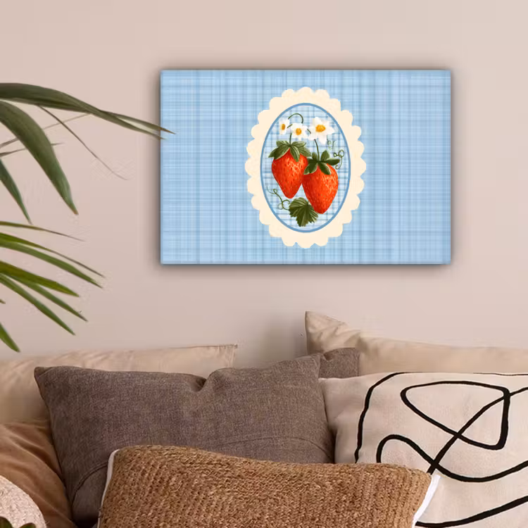 Aardbeien - Lijst - Rood - Geruit canvas 2cm klein -sfeer1
