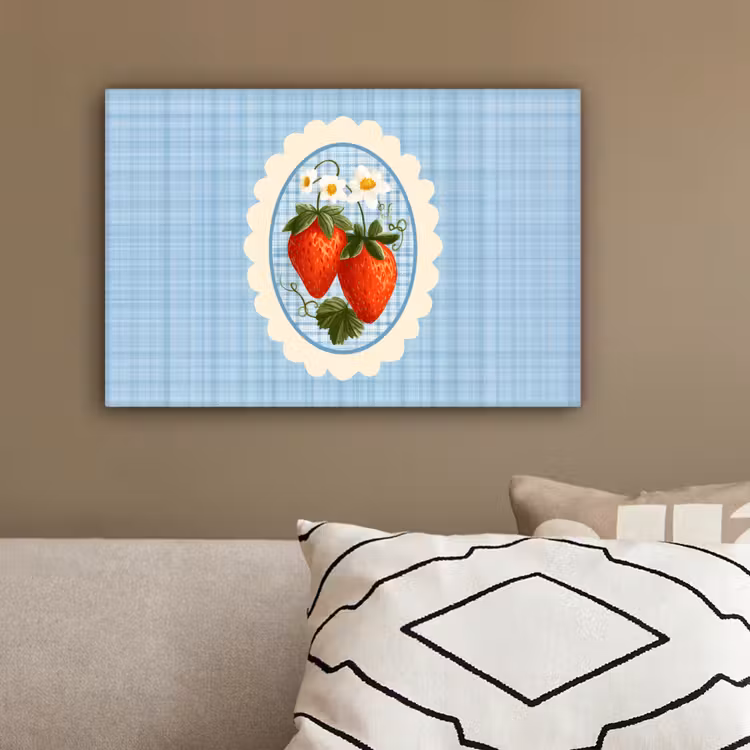 Aardbeien - Lijst - Rood - Geruit canvas 2cm klein -sfeer3