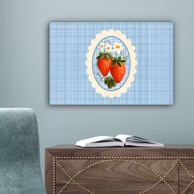 Aardbeien - Lijst - Rood - Geruit canvas 2cm klein -sfeer4