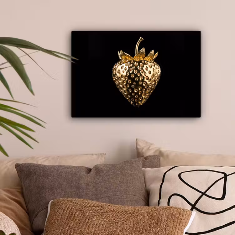 Aardbei - Goud - Zwart - Chrome canvas 2cm klein -sfeer1