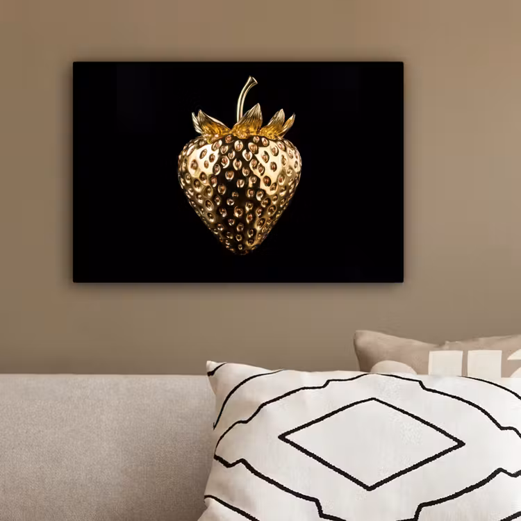 Aardbei - Goud - Zwart - Chrome canvas 2cm klein -sfeer3