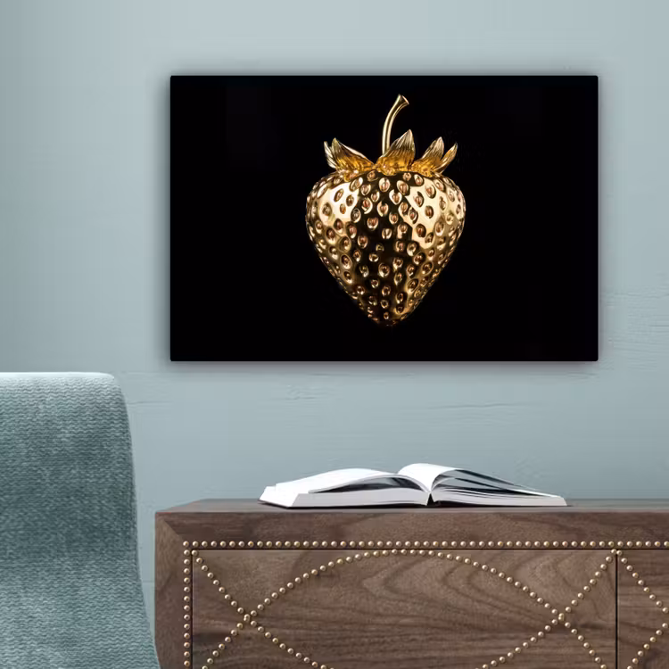 Aardbei - Goud - Zwart - Chrome canvas 2cm klein -sfeer4