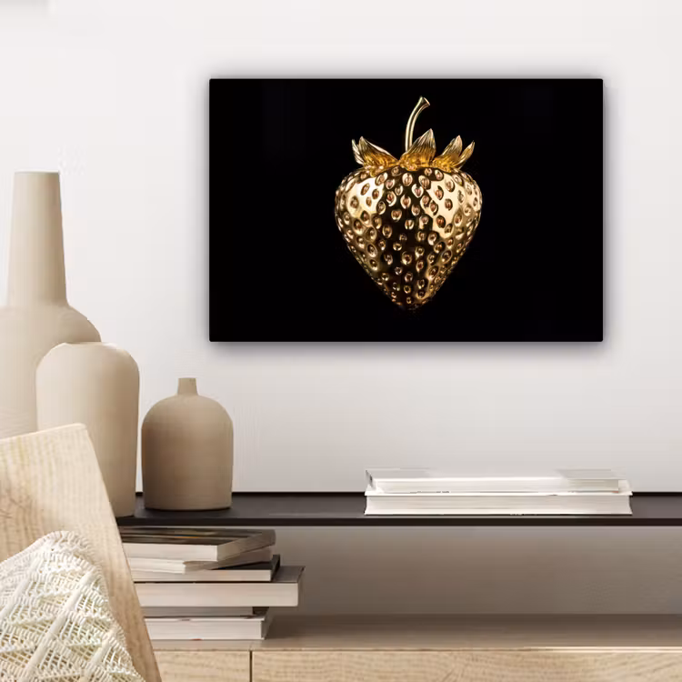 Aardbei - Goud - Zwart - Chrome canvas 2cm klein -sfeer6