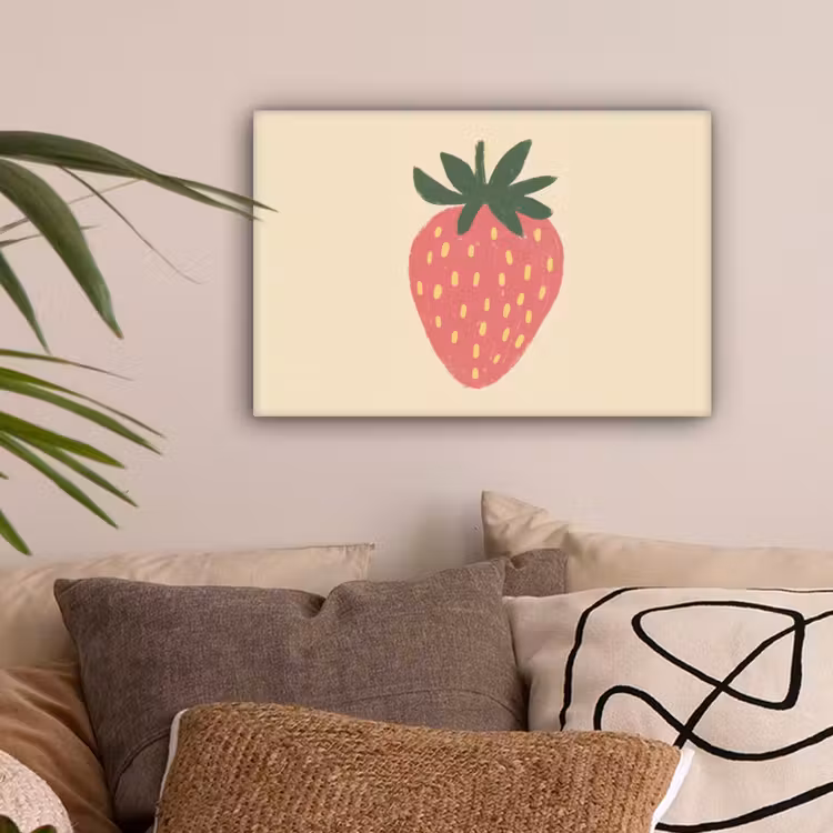 Aardbei - Minimalistisch - Rood - Fruit canvas 2cm klein -sfeer1