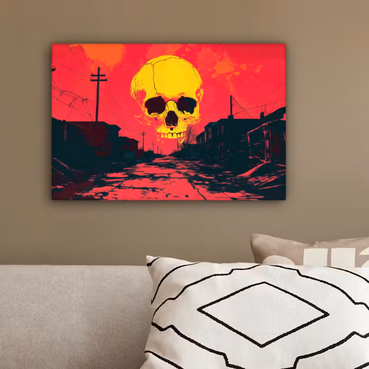 Straat - Verlaten - Schedel - Geel canvas 2cm klein -sfeer3