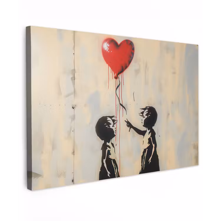 Street art - Banksy - Ballon - Graffiti - Retro canvas 2cm klein -z3d