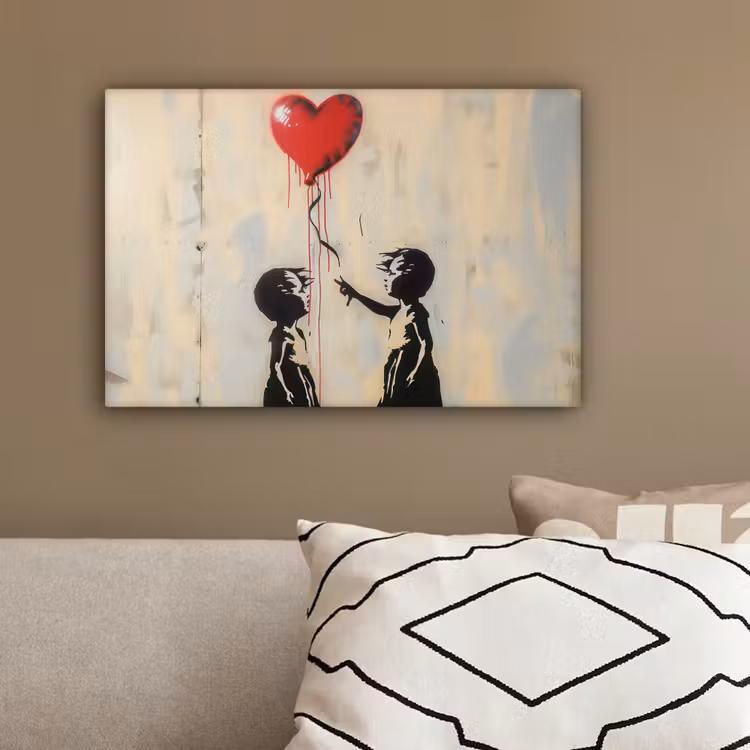 Street art - Banksy - Ballon - Graffiti - Retro canvas 2cm klein -sfeer3