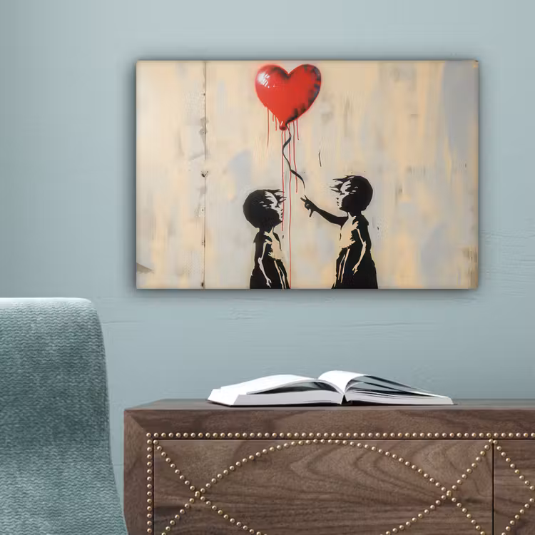 Street art - Banksy - Ballon - Graffiti - Retro canvas 2cm klein -sfeer4