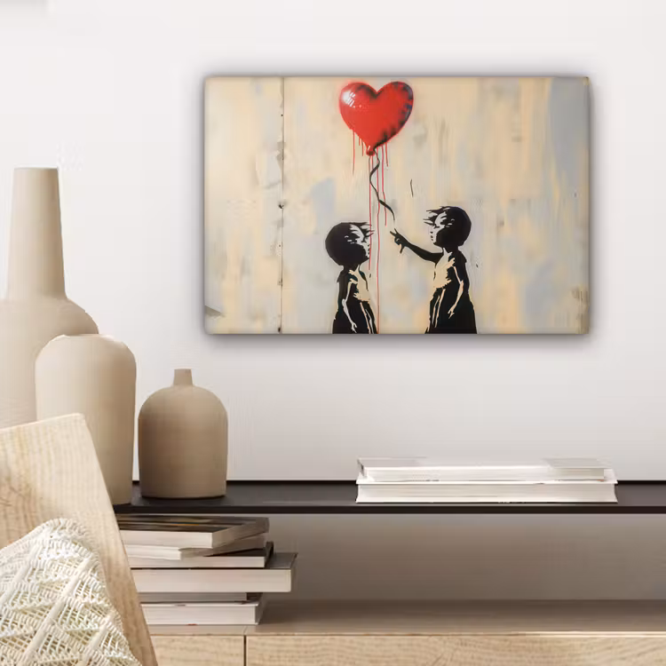 Street art - Banksy - Ballon - Graffiti - Retro canvas 2cm klein -sfeer6