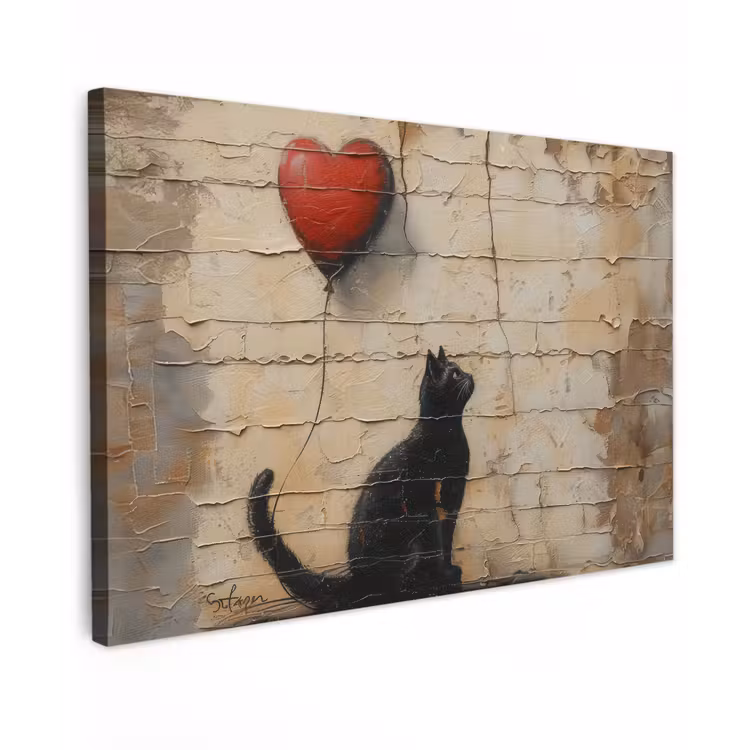 Street art - Kat - Ballon - Graffiti - Banksy canvas 2cm klein -z3d