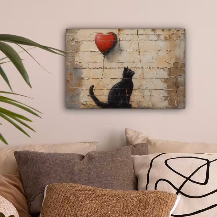 Street art - Kat - Ballon - Graffiti - Banksy canvas 2cm klein -sfeer1