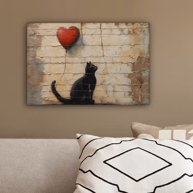 Street art - Kat - Ballon - Graffiti - Banksy canvas 2cm klein -sfeer3
