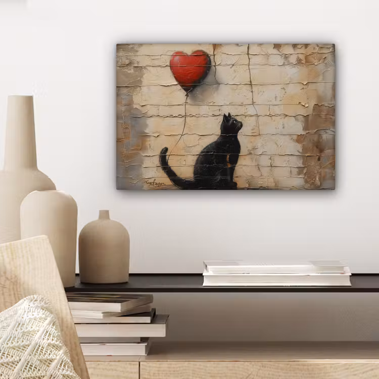 Street art - Kat - Ballon - Graffiti - Banksy canvas 2cm klein -sfeer6