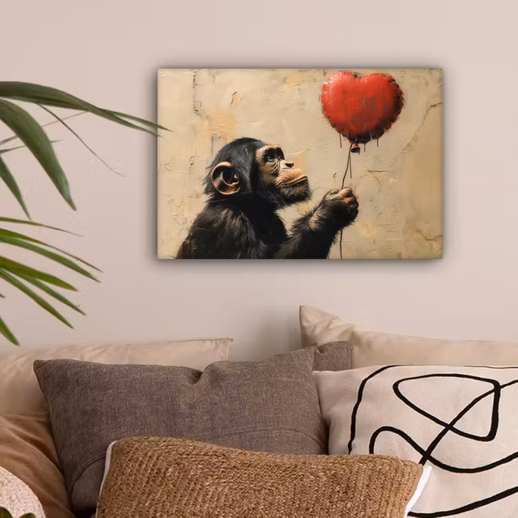 Street art - Chimpansee - Ballon - Graffiti - Banksy canvas 2cm klein -sfeer1