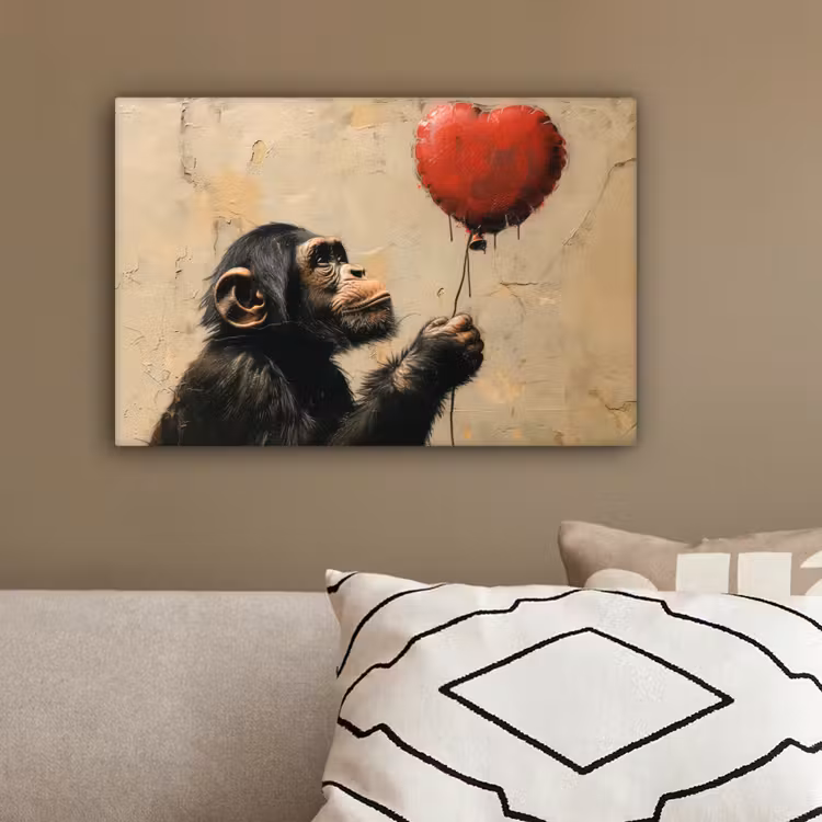Street art - Chimpansee - Ballon - Graffiti - Banksy canvas 2cm klein -sfeer3