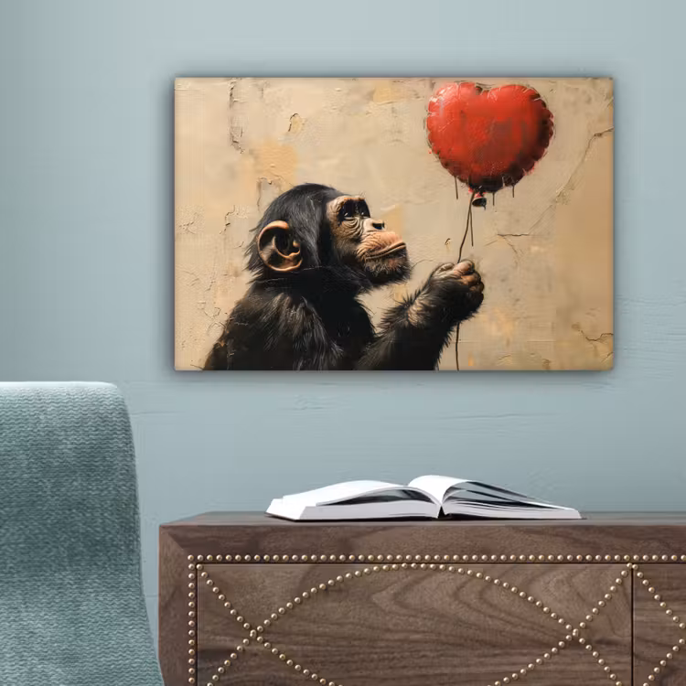 Street art - Chimpansee - Ballon - Graffiti - Banksy canvas 2cm klein -sfeer4