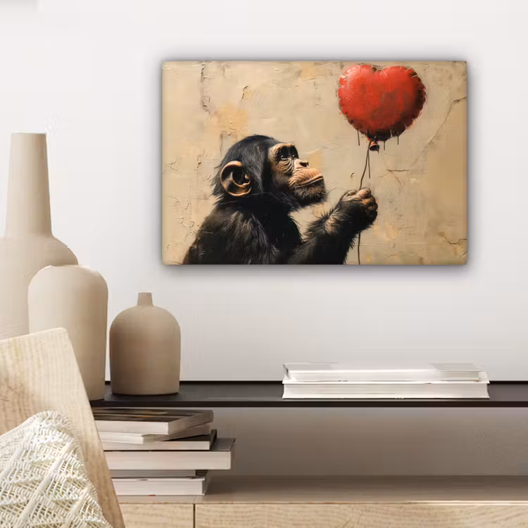 Street art - Chimpansee - Ballon - Graffiti - Banksy canvas 2cm klein -sfeer6