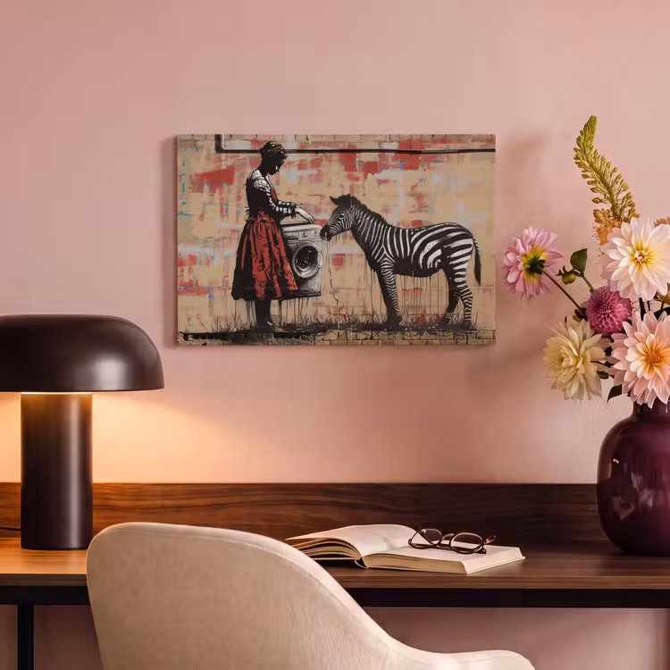 Street art - Zebra - Vrouw - Dieren - Graffiti - Banksy canvas 2cm klein -sfeer4