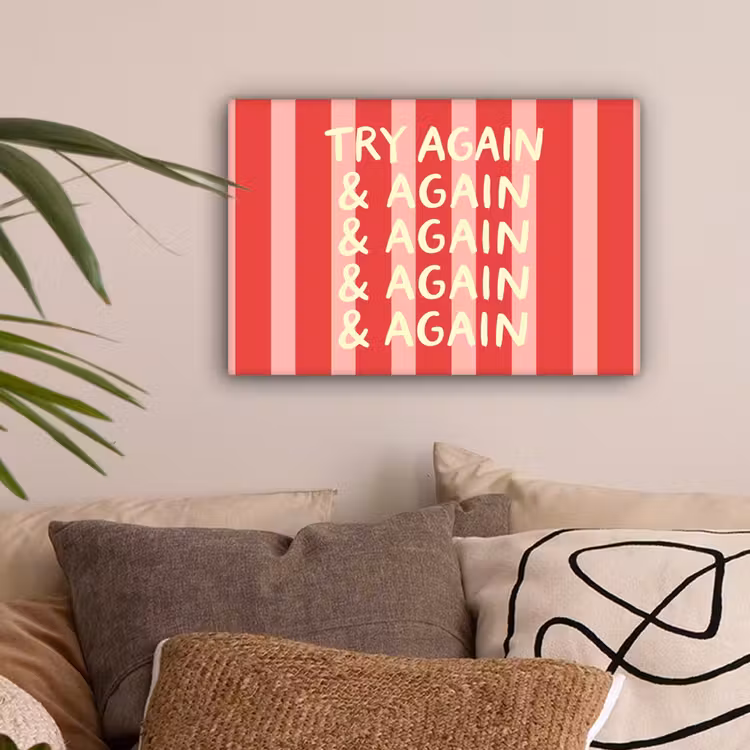 Strepen - Rood - Try again canvas 2cm klein -sfeer1