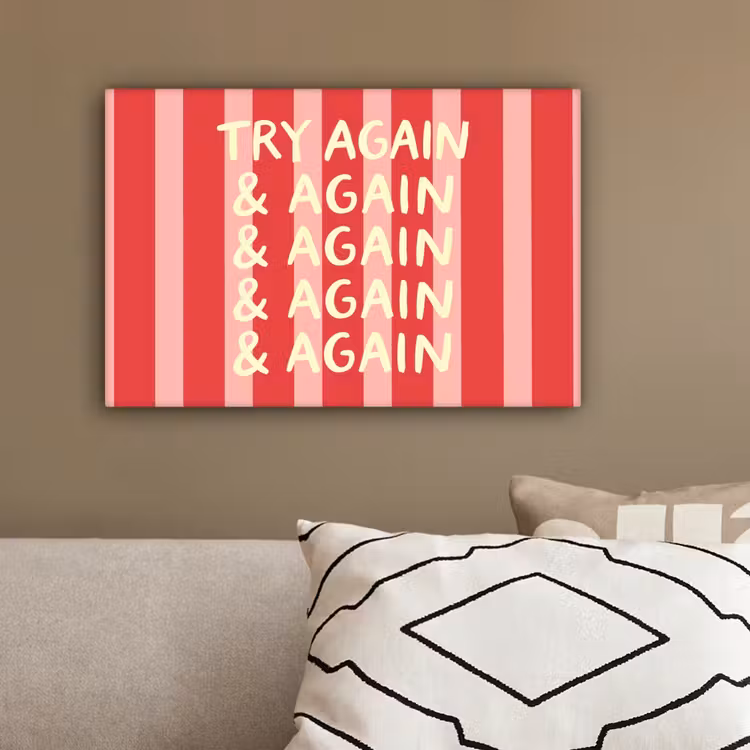 Strepen - Rood - Try again canvas 2cm klein -sfeer3