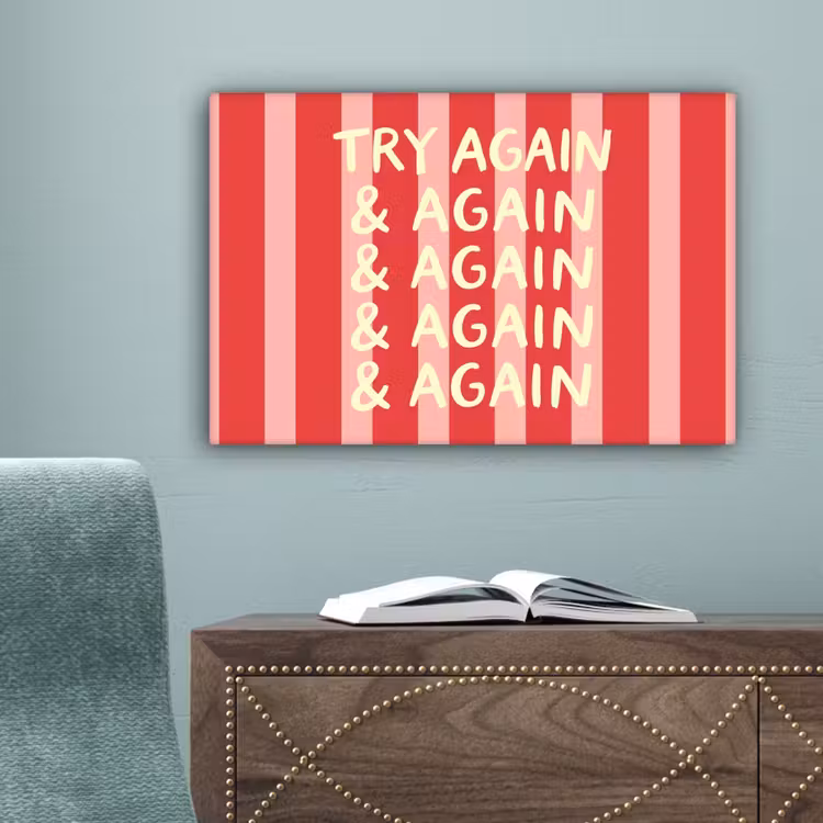 Strepen - Rood - Try again canvas 2cm klein -sfeer4